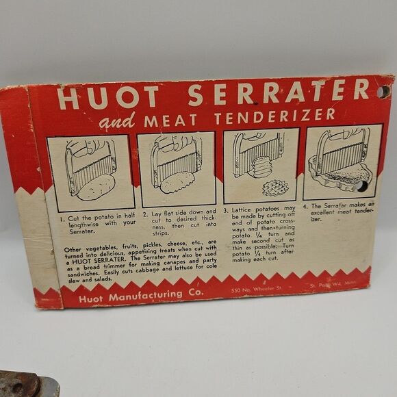 Vintage Huot Serrater & Meat Tenderizer Original Package Red Plastic Handle - Picture 13 of 16
